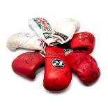 Seven signed boxing gloves, comprising a red Everlast right-hand glove signed in black marker pen by