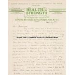 A hand written letter by the British athlete Walter G George dated 28th August 1915, on 'Health &