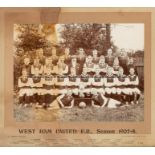 Team photograph of West Ham United with the Western League Cup, season 1907-08, the team and three