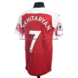 Henrikh Mkhitaryan signed red Arsenal No.7 home jersey season 2018-19, short sleeved with PREIMER