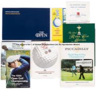 Large collection of golf tournament programmes, also media guides, course guides, orders of play,