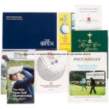 Large collection of golf tournament programmes, also media guides, course guides, orders of play,