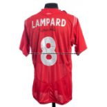 Frank Lampard signed England 2004-05 red replica away jersey, short sleeved with England badge,