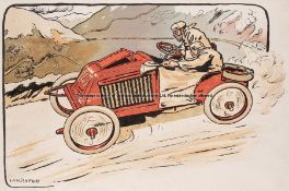 L. Lucien Faure (1827-1943) signed limited edition print featuring The Farman Brothers in a motor
