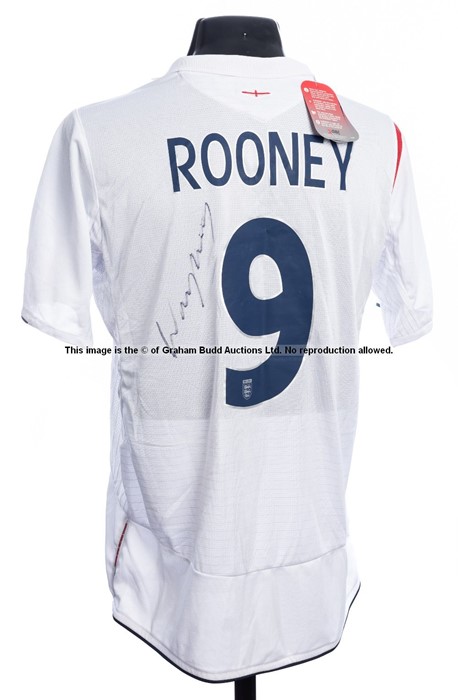 Wayne Rooney signed England 2005-06 white replica home jersey, short sleeved with England badge,