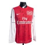 Andrey Arshavin team-signed Arsenal FC red and white No.23 home jersey season 2011-12, 25 signatures