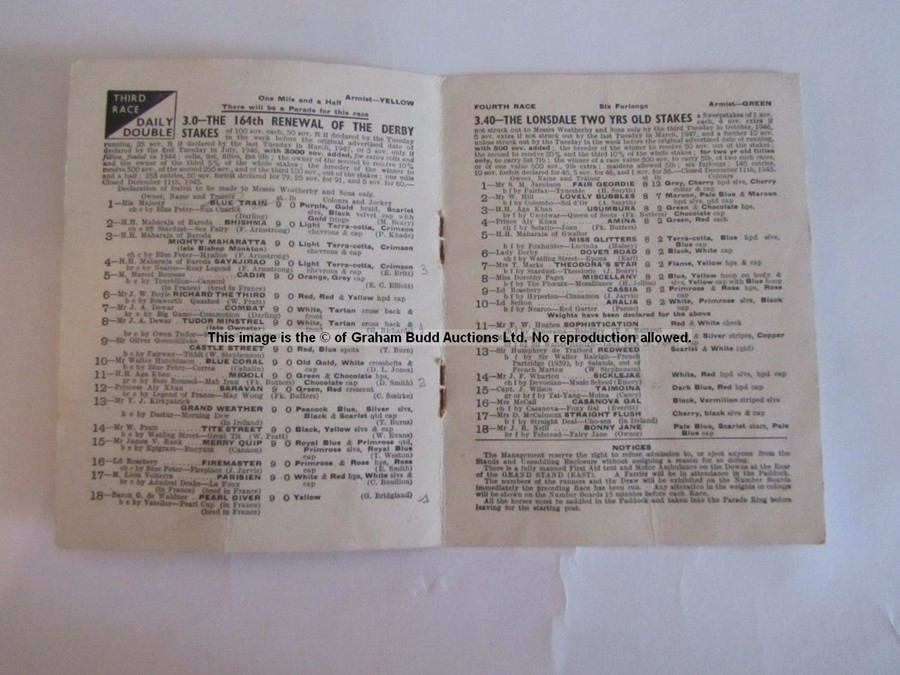 Four 1940s Epsom Derby Day racecards, comprising 1946 (Airborne), 1947 (Pearl Diver), 1948 (My Love) - Image 21 of 21