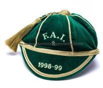 F.A.I Republic of Ireland Senior cap 1998-99 awarded to Jeff Kenna, green velvet with gold braid and