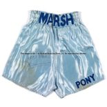 Terry Marsh signed blue boxing shorts worn during the IBF World Light Welterweight boxing title