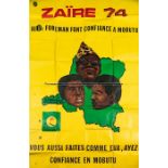 On-site fight poster for the 1974 Zaire Ali v Foreman 'Rumble in the Jungle', in Kinshasa on 30th
