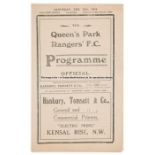 Queen’s Park Rangers v Tottenham Hotspur programme 15th February 1919, London Football Combination