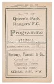 Queen’s Park Rangers v Tottenham Hotspur programme 15th February 1919, London Football Combination