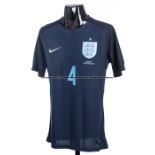 Phili Jones blue England No. 4 jersey from the international friendly v Germany played at Wembley
