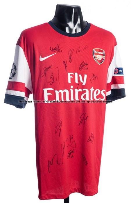 Santi Cazorla team-signed Arsenal FC red and white No.19 home jersey, circa 2013, 17 signatures in - Image 2 of 2