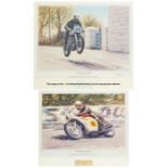 Two Isle of Man TT Races limited edition prints mounted with original autographs of Mike Hailwood