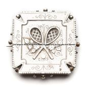 Victorian silver tennis brooch, Birmingham 1885, by William Twigg, square brooch with two central