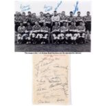 The autographs of the England 1958 World Cup squad, 20 signatures of the 22-man squad, lacking