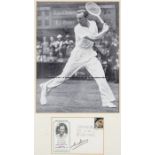 Collection of memorabilia relating to the British tennis champion Fred Perry, including a number