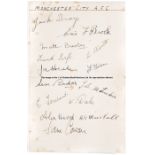 Rare Manchester City 1934 F.A. Cup winners signed team sheet, home-made team sheets applied with