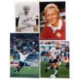 Eleven signed photographs of football legends, including Bobby Charlton in action, 8 by 10in.; Denis