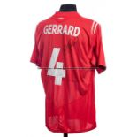 Steven Gerrard signed England 2004-05 red replica away jersey, short sleeved with England badge,