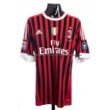 Thiago Silva red & black striped AC Milan No.33 jersey season 2011-12, short-sleeved, Serie A and