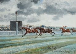 John Beer (British 1860-1930, active 1885-1915), THE FINISH FOR THE NEWMARKET LOWTHER STAKES OCT