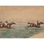 George Finch Mason (British, 1850-1915), THE DERBY 1881, IROQUOIS WINS!, watercolour, signed &