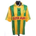 Eric Carriere yellow & green striped FC Nantes No.9 jersey from the UEFA Cup 3rd Round, 2nd Leg, v