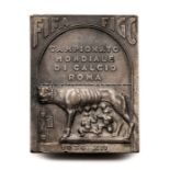 Rare FIFA 1934 World Cup official's badge, silver-plated, depicting Romulus and Remus and