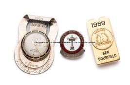 Ken Bousfield golf related Ryder Cup Team lapel badge, money clip & PGA European Tour money clip,