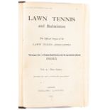 Bound Volume of Lawn Tennis and Badminton for 1908-09, bound in red hard boards and with an engraved