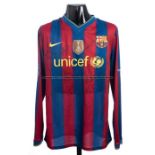 Seydou Keita team-signed red & blue striped FC Barcelona jersey from the UEFA Champions League