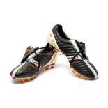 Pair of signed Carlo Cudichini Chelsea FC match boots, black & white & orange Umbro X-Boot Exo