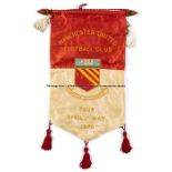 Official Manchester United FC pennant for the Tour of USA in April / May 1970, red & white satinised