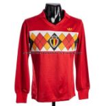 Franky Vercauteren red Belgium No.6 jersey, season 1984, long-sleeved with ADIDAS and BELGIUM