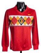 Franky Vercauteren red Belgium No.6 jersey, season 1984, long-sleeved with ADIDAS and BELGIUM