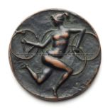 Rome 1960 Olympic Games participant's medal, bronze, 55mm., by E. Greco, nude female torchbearer