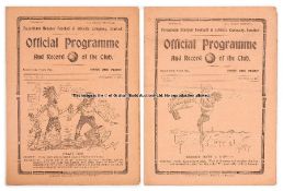 Two Tottenham Hotspur home programmes season 1913-14, Blackburn Rovers 25th October & Sunderland 8th