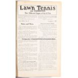 Bound Volume of Lawn Tennis and Badminton for 1935-36, bound in green/grey hard boards and with an