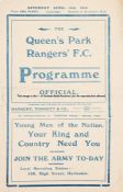 Queen’s Park Rangers v Tottenham Hotspur programme 15th April 1916, London Football Combination