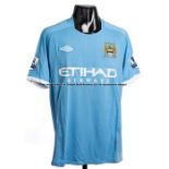 Pablo Zabaleta Manchester City FC No.5 blue home jersey, season 2010-11, short sleeved with BARCLAYS