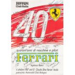 Ferrari car manufacturers' 40th anniversary poster, red and white poster with FERRARI emblem,