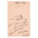 Album page signed by ten members of the 1932 Indian cricket touring team to England, signed in black