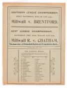 Millwall v Royal Irish Rifles programme played at The Den 10th February 1912, single-sheet, ex-bound