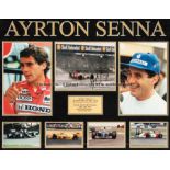 Ayrton Senna signed framed photo presentation, comprising two photographs, one signed by the
