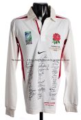 England 2003 rugby squad signed limited edition World Cup 2003 Champions jersey, embroidered RUGBY