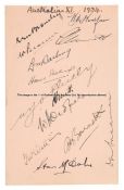 Album page signed by 13 members of the 1934 Australian touring team to England for the Ashes Series,