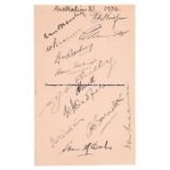 Album page signed by 13 members of the 1934 Australian touring team to England for the Ashes Series,