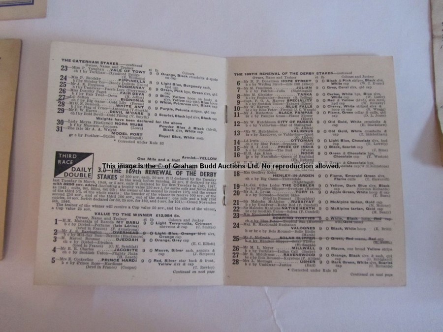 Four 1940s Epsom Derby Day racecards, comprising 1946 (Airborne), 1947 (Pearl Diver), 1948 (My Love) - Image 10 of 21